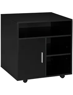 HOMCOM Multi-Storage Printer Stand Unit Office Desk Side Mobile Storage w/ Wheels Modern Style 60L x 50W x 65.5H cm - Black