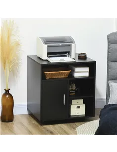 HOMCOM Multi-Storage Printer Stand Unit Office Desk Side Mobile Storage w/ Wheels Modern Style 60L x 50W x 65.5H cm - Black 2