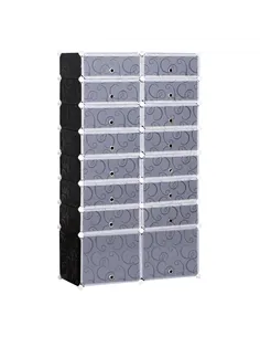 HOMCOM 16 Cube Shoe Rack, 2 x 8 Tier Shoe Storage Cabinet, Modular Plastic Shelves for Bedroom, Living Room and Entryway, Space 
