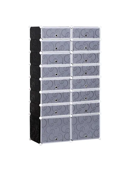 HOMCOM 16 Cube Shoe Rack, 2 x 8 Tier Shoe Storage Cabinet, Modular Plastic Shelves for Bedroom, Living Room and Entryway, Space 