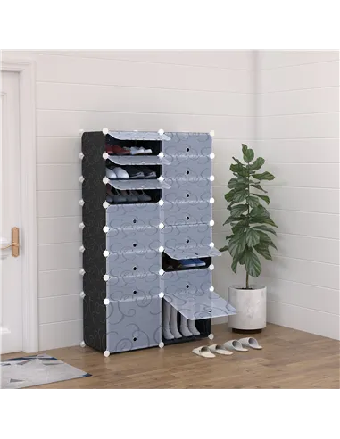 HOMCOM 16 Cube Shoe Rack, 2 x 8 Tier Shoe Storage Cabinet, Modular Plastic Shelves for Bedroom, Living Room and Entryway, Space 