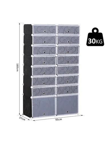 HOMCOM 16 Cube Shoe Rack, 2 x 8 Tier Shoe Storage Cabinet, Modular Plastic Shelves for Bedroom, Living Room and Entryway, Space 