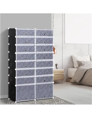 HOMCOM 16 Cube Shoe Rack, 2 x 8 Tier Shoe Storage Cabinet, Modular Plastic Shelves for Bedroom, Living Room and Entryway, Space 