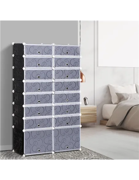 HOMCOM 16 Cube Shoe Rack, 2 x 8 Tier Shoe Storage Cabinet, Modular Plastic Shelves for Bedroom, Living Room and Entryway, Space 