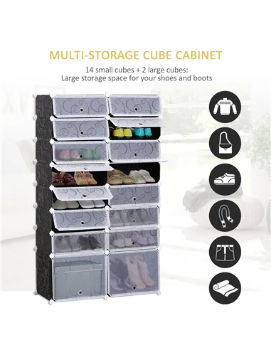 HOMCOM 16 Cube Shoe Rack, 2 x 8 Tier Shoe Storage Cabinet, Modular Plastic Shelves for Bedroom, Living Room and Entryway, Space 