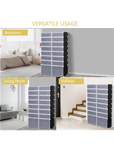 HOMCOM 16 Cube Shoe Rack, 2 x 8 Tier Shoe Storage Cabinet, Modular Plastic Shelves for Bedroom, Living Room and Entryway, Space 