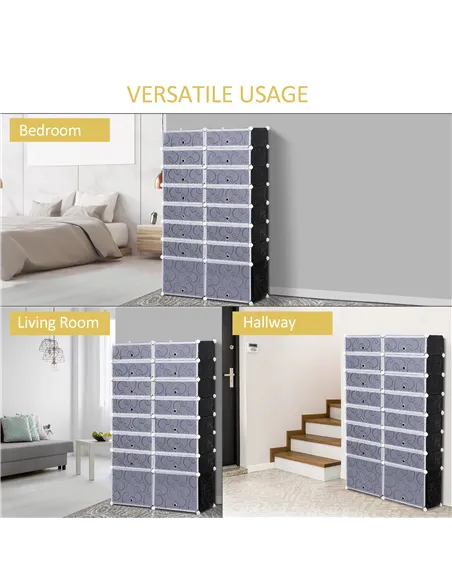 HOMCOM 16 Cube Shoe Rack, 2 x 8 Tier Shoe Storage Cabinet, Modular Plastic Shelves for Bedroom, Living Room and Entryway, Space 