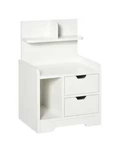 HOMCOM Bedside Table, Small Bedside Cabinet with 2 Drawers and Storage Shelves, Accent Table for Living Room, Bedroom, White
