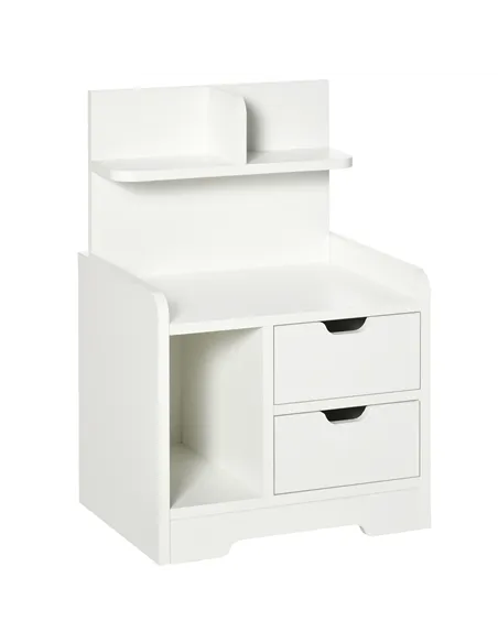 HOMCOM Bedside Table, Small Bedside Cabinet with 2 Drawers and Storage Shelves, Accent Table for Living Room, Bedroom, White