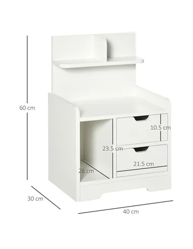 HOMCOM Bedside Table, Small Bedside Cabinet with 2 Drawers and Storage Shelves, Accent Table for Living Room, Bedroom, White