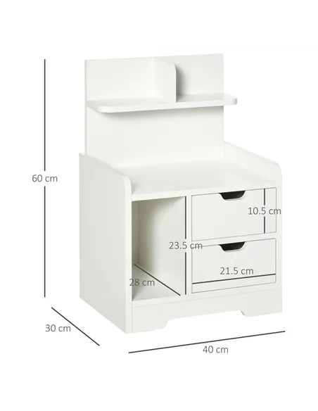HOMCOM Bedside Table, Small Bedside Cabinet with 2 Drawers and Storage Shelves, Accent Table for Living Room, Bedroom, White