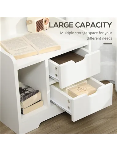 HOMCOM Bedside Table, Small Bedside Cabinet with 2 Drawers and Storage Shelves, Accent Table for Living Room, Bedroom, White