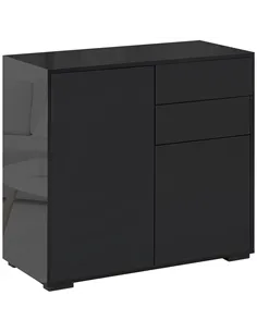 HOMCOM High Gloss Frame Sideboard, Push-Open Design with 2 Drawers for Living Room, Bedroom, 74H x 79W x 36Dcm, Black