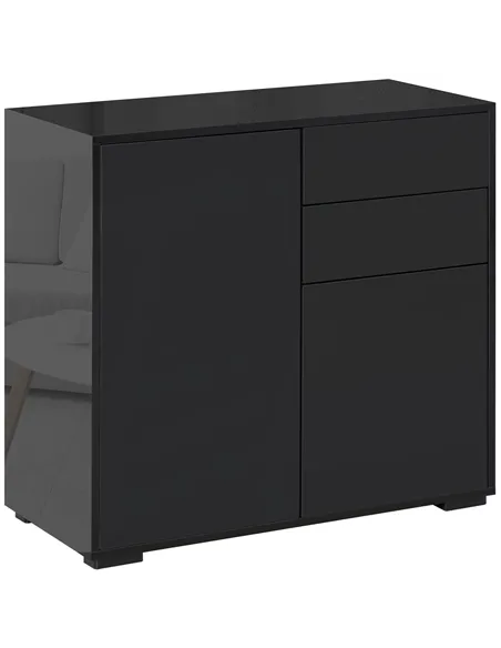 HOMCOM High Gloss Frame Sideboard, Push-Open Design with 2 Drawers for Living Room, Bedroom, 74H x 79W x 36Dcm, Black