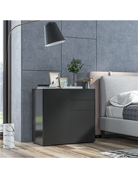 HOMCOM High Gloss Frame Sideboard, Push-Open Design with 2 Drawers for Living Room, Bedroom, 74H x 79W x 36Dcm, Black