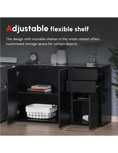 HOMCOM High Gloss Frame Sideboard, Push-Open Design with 2 Drawers for Living Room, Bedroom, 74H x 79W x 36Dcm, Black