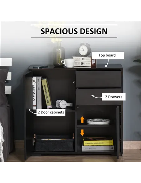 HOMCOM High Gloss Frame Sideboard, Push-Open Design with 2 Drawers for Living Room, Bedroom, 74H x 79W x 36Dcm, Black