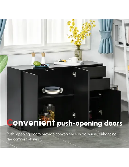 HOMCOM High Gloss Frame Sideboard, Push-Open Design with 2 Drawers for Living Room, Bedroom, 74H x 79W x 36Dcm, Black