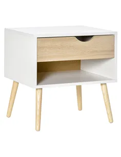 HOMCOM Bedside Table with Drawer and Shelf, Modern Nightstand, End Table for Bedroom, Living Room, White