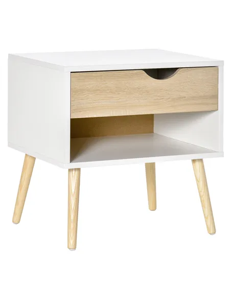 HOMCOM Bedside Table with Drawer and Shelf, Modern Nightstand, End Table for Bedroom, Living Room, White