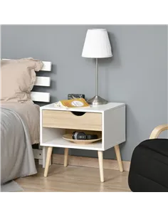 HOMCOM Bedside Table with Drawer and Shelf, Modern Nightstand, End Table for Bedroom, Living Room, White 2