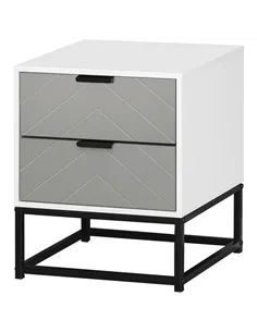 HOMCOM Bedside Cabinet with 2 Drawer Storage Unit, Unique Shape Bedroom Table Nightstand with Metal Base, for Living Room, Study