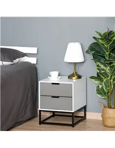HOMCOM Bedside Cabinet with 2 Drawer Storage Unit, Unique Shape Bedroom Table Nightstand with Metal Base, for Living Room, Study 2