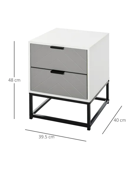 HOMCOM Bedside Cabinet with 2 Drawer Storage Unit, Unique Shape Bedroom Table Nightstand with Metal Base, for Living Room, Study