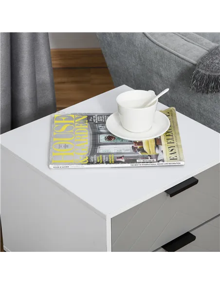 HOMCOM Bedside Cabinet with 2 Drawer Storage Unit, Unique Shape Bedroom Table Nightstand with Metal Base, for Living Room, Study