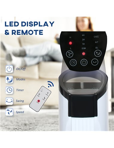 HOMCOM 31" Freestanding Tower Fan, 3 Speed 3 Mode, 7.5H Timer, Oscillating, LED Panel, Remote Control, 31 Inch Standing Fan, Whi