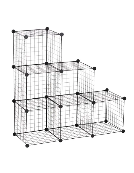 HOMCOM DIY 6 Cube Metal Wire Rack Interlocking Storage Cabinet Living Room Organiser Display Shelves Black