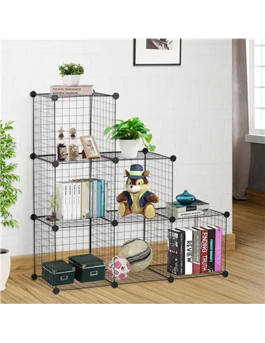 HOMCOM DIY 6 Cube Metal Wire Rack Interlocking Storage Cabinet Living Room Organiser Display Shelves Black