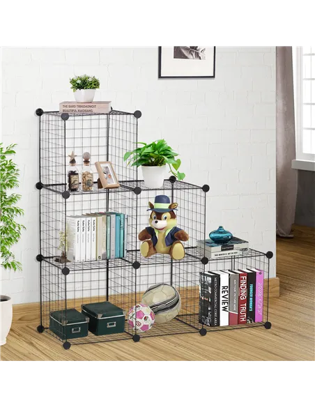 HOMCOM DIY 6 Cube Metal Wire Rack Interlocking Storage Cabinet Living Room Organiser Display Shelves Black