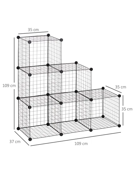 HOMCOM DIY 6 Cube Metal Wire Rack Interlocking Storage Cabinet Living Room Organiser Display Shelves Black
