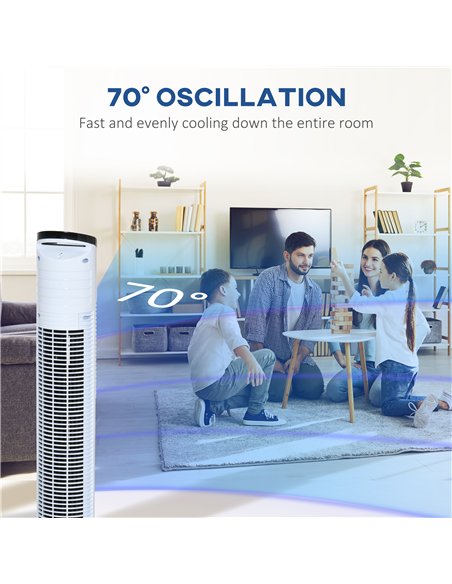 HOMCOM 31" Freestanding Tower Fan, 3 Speed 3 Mode, 7.5H Timer, Oscillating, LED Panel, Remote Control, 31 Inch Standing Fan, Whi