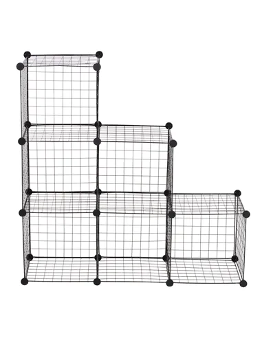 HOMCOM DIY 6 Cube Metal Wire Rack Interlocking Storage Cabinet Living Room Organiser Display Shelves Black