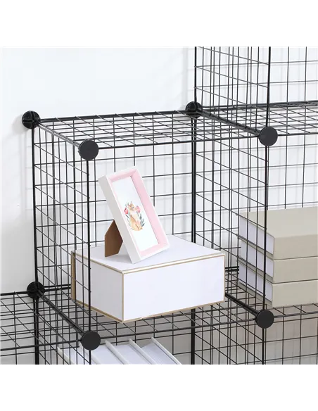 HOMCOM DIY 6 Cube Metal Wire Rack Interlocking Storage Cabinet Living Room Organiser Display Shelves Black