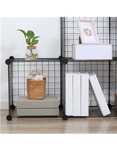 HOMCOM DIY 6 Cube Metal Wire Rack Interlocking Storage Cabinet Living Room Organiser Display Shelves Black