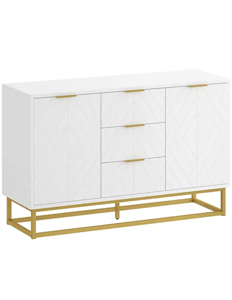 HOMCOM Sideboard with 3 Drawers and Adjustable Shelves for Living Room - White