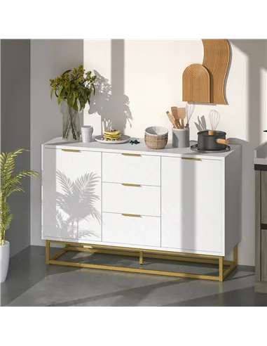 HOMCOM Sideboard with 3 Drawers and Adjustable Shelves for Living Room - White