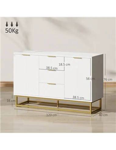 HOMCOM Sideboard with 3 Drawers and Adjustable Shelves for Living Room - White