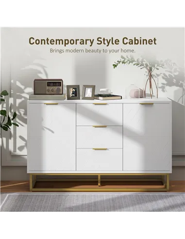 HOMCOM Sideboard with 3 Drawers and Adjustable Shelves for Living Room - White