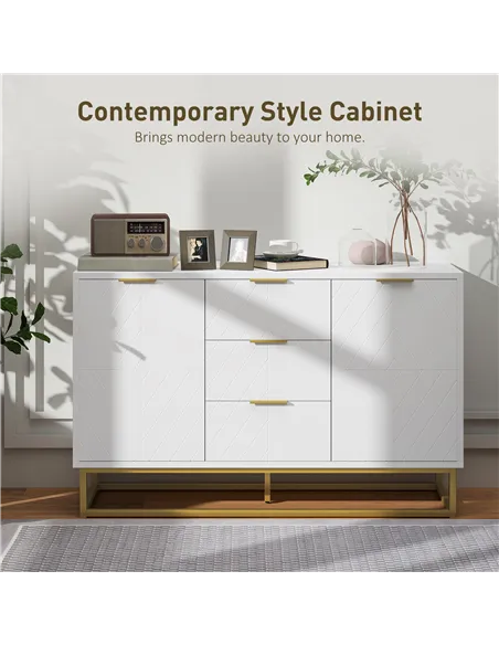 HOMCOM Sideboard with 3 Drawers and Adjustable Shelves for Living Room - White