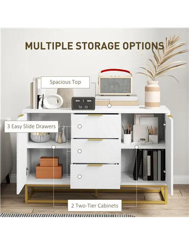 HOMCOM Sideboard with 3 Drawers and Adjustable Shelves for Living Room - White