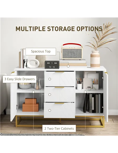 HOMCOM Sideboard with 3 Drawers and Adjustable Shelves for Living Room - White
