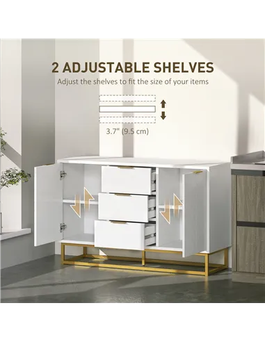 HOMCOM Sideboard with 3 Drawers and Adjustable Shelves for Living Room - White