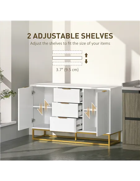 HOMCOM Sideboard with 3 Drawers and Adjustable Shelves for Living Room - White