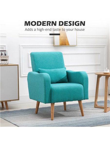 HOMCOM Accent Chair, Linen-Touch Armchair with Pillow, Upholstered Leisure Lounge Sofa for Living Room, Club Chair with Rubber W