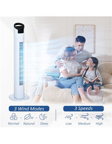 HOMCOM 31" Freestanding Tower Fan, 3 Speed 3 Mode, 7.5H Timer, Oscillating, LED Panel, Remote Control, 31 Inch Standing Fan, Whi