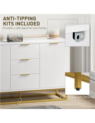HOMCOM Sideboard with 3 Drawers and Adjustable Shelves for Living Room - White